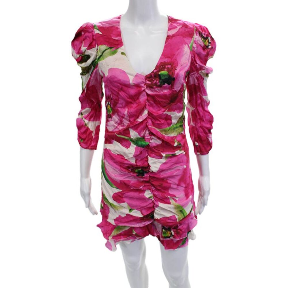 Vicolo Womens Bodycon Mini Floral V Neck Pink 3/4 Sleeve Dress Size M